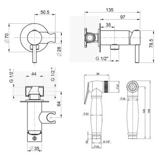 Гигиенический душ Paini Imola 53CR442RRU со смесителем хром